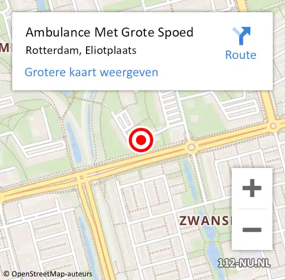 Locatie op kaart van de 112 melding: Ambulance Met Grote Spoed Naar Rotterdam, Eliotplaats op 26 april 2024 11:59