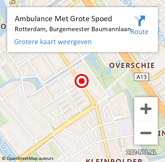 Locatie op kaart van de 112 melding: Ambulance Met Grote Spoed Naar Rotterdam, Burgemeester Baumannlaan op 26 april 2024 12:08