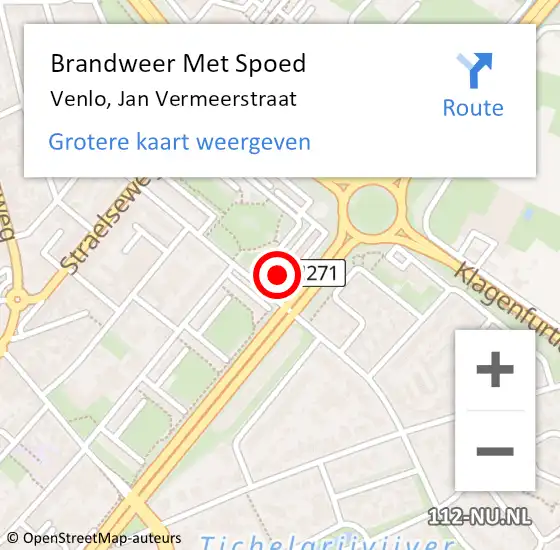 Locatie op kaart van de 112 melding: Brandweer Met Spoed Naar Venlo, Jan Vermeerstraat op 26 april 2024 12:17