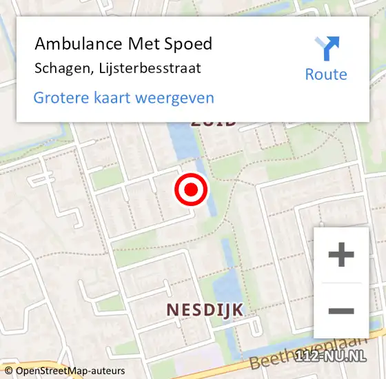 Locatie op kaart van de 112 melding: Ambulance Met Spoed Naar Schagen, Lijsterbesstraat op 26 april 2024 12:23