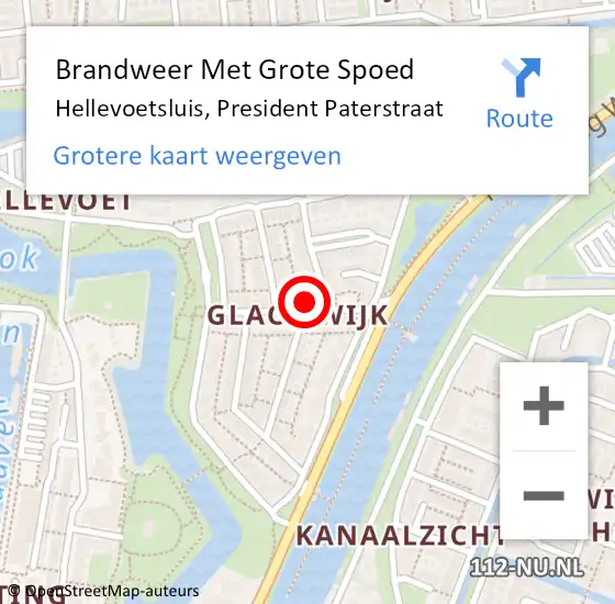Locatie op kaart van de 112 melding: Brandweer Met Grote Spoed Naar Hellevoetsluis, President Paterstraat op 26 april 2024 12:40
