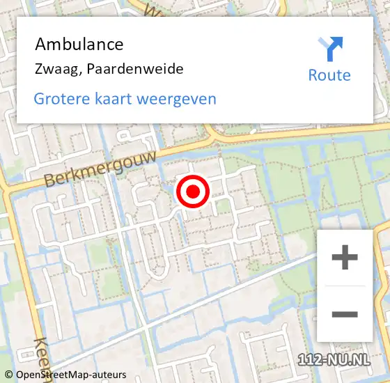 Locatie op kaart van de 112 melding: Ambulance Zwaag, Paardenweide op 26 april 2024 12:54