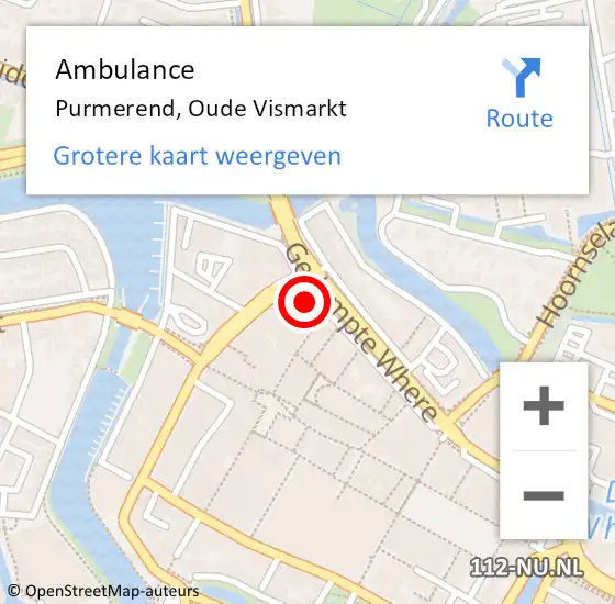 Locatie op kaart van de 112 melding: Ambulance Purmerend, Oude Vismarkt op 26 april 2024 12:59