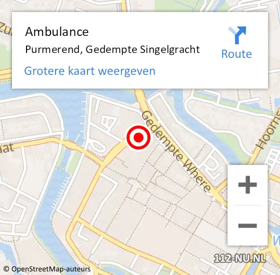 Locatie op kaart van de 112 melding: Ambulance Purmerend, Gedempte Singelgracht op 26 april 2024 13:02