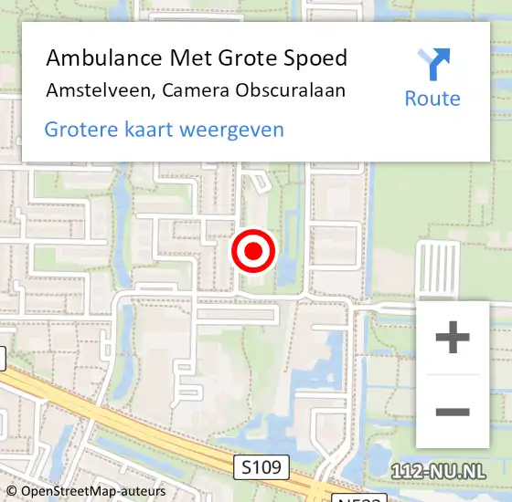 Locatie op kaart van de 112 melding: Ambulance Met Grote Spoed Naar Amstelveen, Camera Obscuralaan op 26 april 2024 13:03