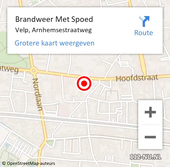 Locatie op kaart van de 112 melding: Brandweer Met Spoed Naar Velp, Arnhemsestraatweg op 26 april 2024 13:43