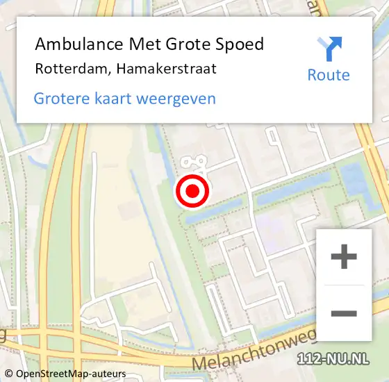Locatie op kaart van de 112 melding: Ambulance Met Grote Spoed Naar Rotterdam, Hamakerstraat op 26 april 2024 14:04