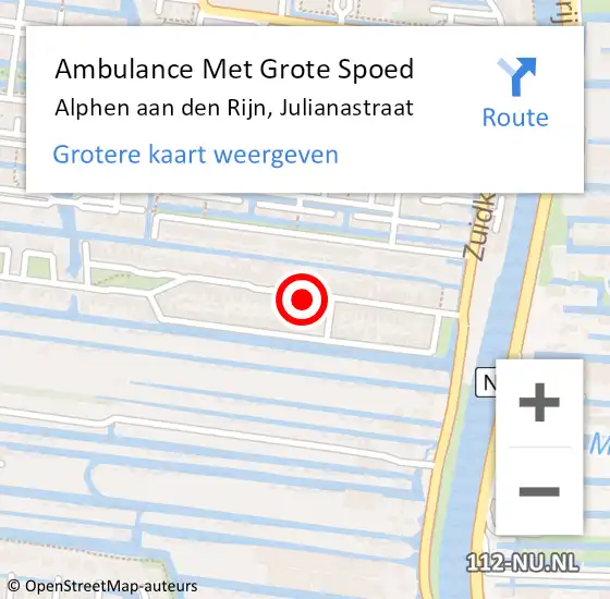 Locatie op kaart van de 112 melding: Ambulance Met Grote Spoed Naar Alphen aan den Rijn, Julianastraat op 26 april 2024 14:18