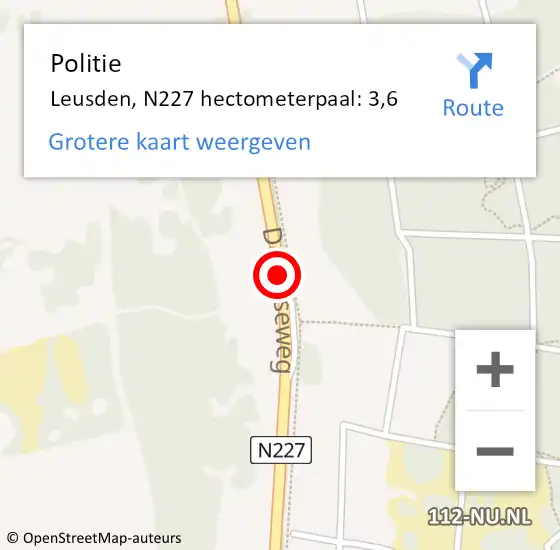 Locatie op kaart van de 112 melding: Politie Leusden, N227 hectometerpaal: 3,6 op 26 april 2024 14:23