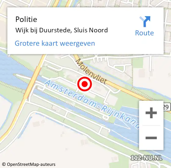 Locatie op kaart van de 112 melding: Politie Wijk bij Duurstede, Sluis Noord op 26 april 2024 14:44