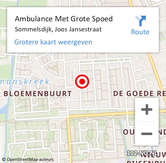 Locatie op kaart van de 112 melding: Ambulance Met Grote Spoed Naar Sommelsdijk, Joos Jansestraat op 26 april 2024 14:56