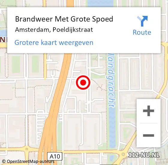 Locatie op kaart van de 112 melding: Brandweer Met Grote Spoed Naar Amsterdam, Poeldijkstraat op 26 april 2024 14:56