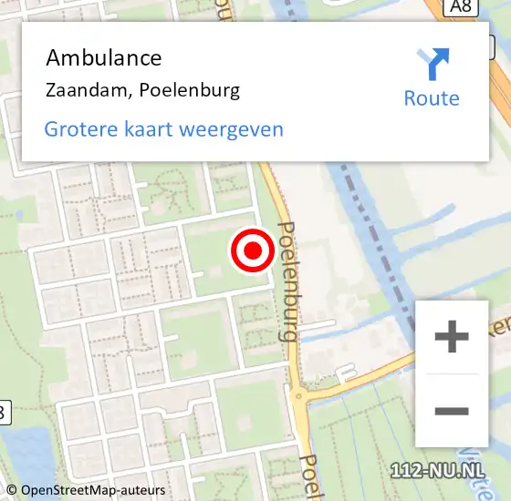 Locatie op kaart van de 112 melding: Ambulance Zaandam, Poelenburg op 26 april 2024 14:56