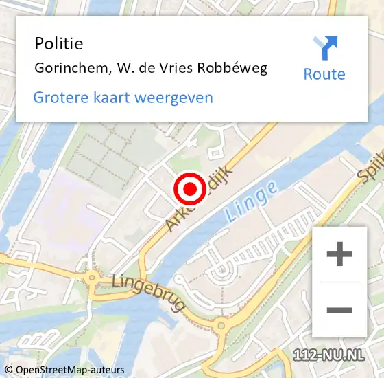 Locatie op kaart van de 112 melding: Politie Gorinchem, W. de Vries Robbéweg op 26 april 2024 15:02