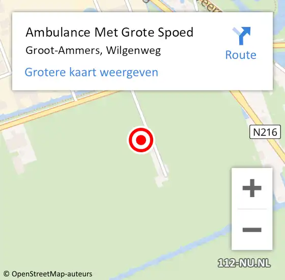 Locatie op kaart van de 112 melding: Ambulance Met Grote Spoed Naar Groot-Ammers, Wilgenweg op 26 april 2024 15:06