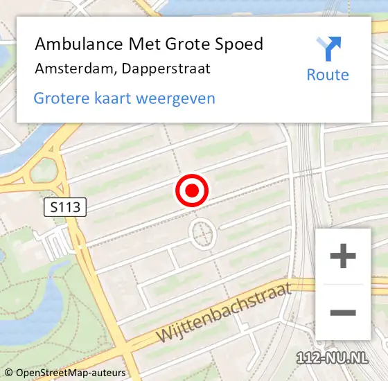 Locatie op kaart van de 112 melding: Ambulance Met Grote Spoed Naar Amsterdam, Dapperstraat op 26 april 2024 15:08
