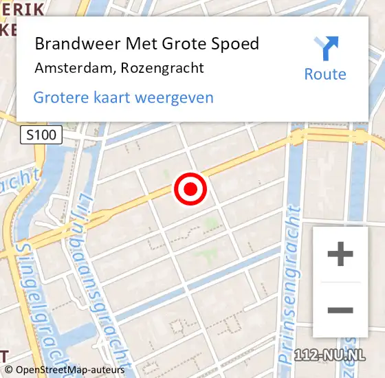 Locatie op kaart van de 112 melding: Brandweer Met Grote Spoed Naar Amsterdam, Rozengracht op 26 april 2024 15:12