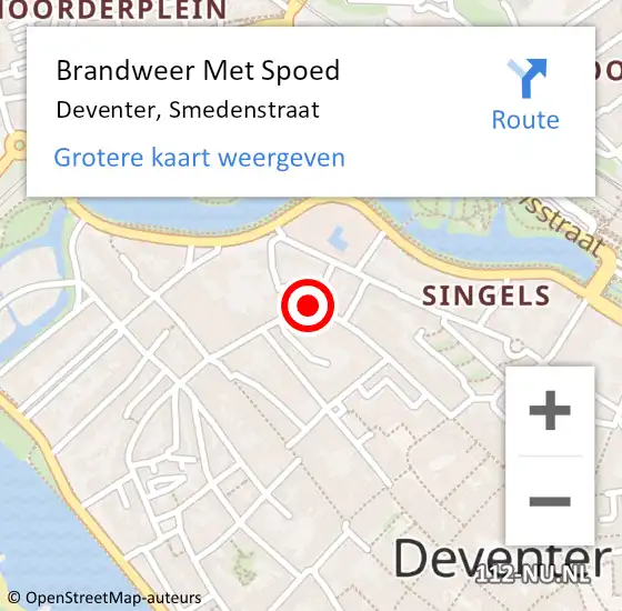 Locatie op kaart van de 112 melding: Brandweer Met Spoed Naar Deventer, Smedenstraat op 26 april 2024 15:17