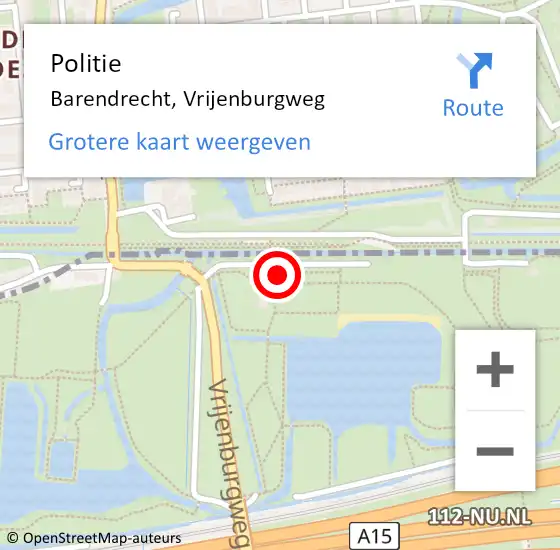 Locatie op kaart van de 112 melding: Politie Barendrecht, Vrijenburgweg op 26 april 2024 16:03