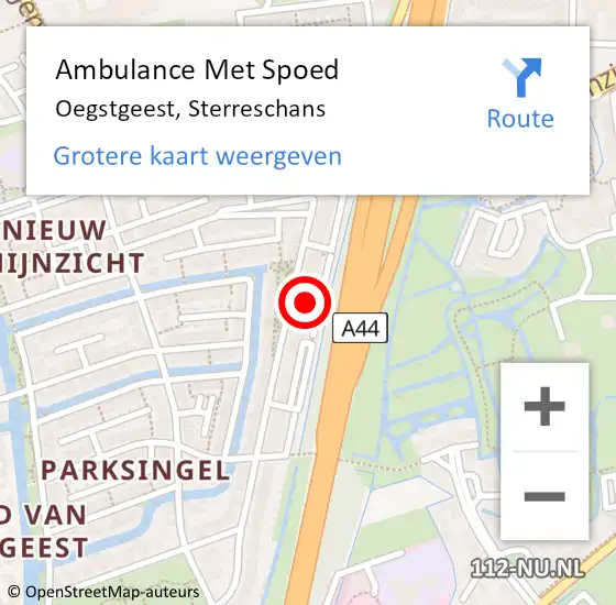 Locatie op kaart van de 112 melding: Ambulance Met Spoed Naar Oegstgeest, Sterreschans op 26 april 2024 16:16