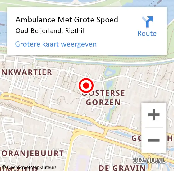 Locatie op kaart van de 112 melding: Ambulance Met Grote Spoed Naar Oud-Beijerland, Riethil op 26 april 2024 16:55