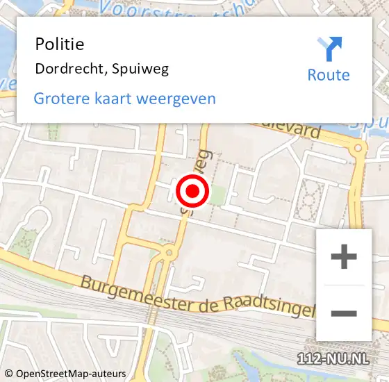 Locatie op kaart van de 112 melding: Politie Dordrecht, Spuiweg op 26 april 2024 16:57