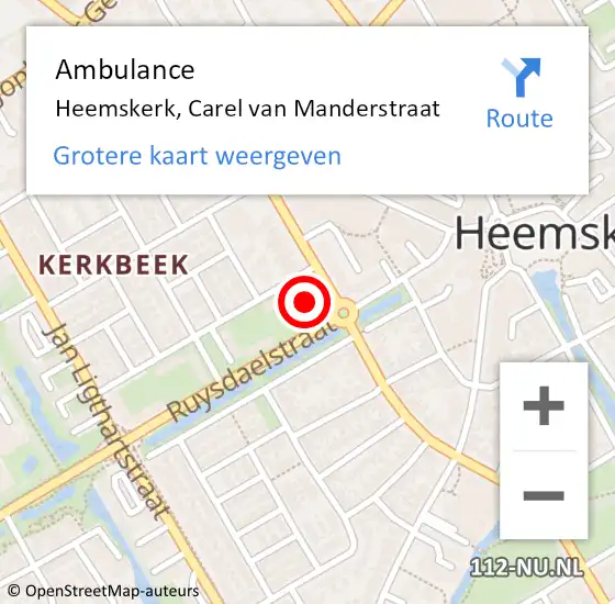 Locatie op kaart van de 112 melding: Ambulance Heemskerk, Carel van Manderstraat op 26 april 2024 17:26
