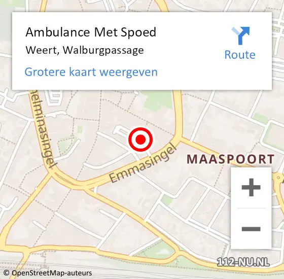 Locatie op kaart van de 112 melding: Ambulance Met Spoed Naar Weert, Walburgpassage op 26 april 2024 17:30