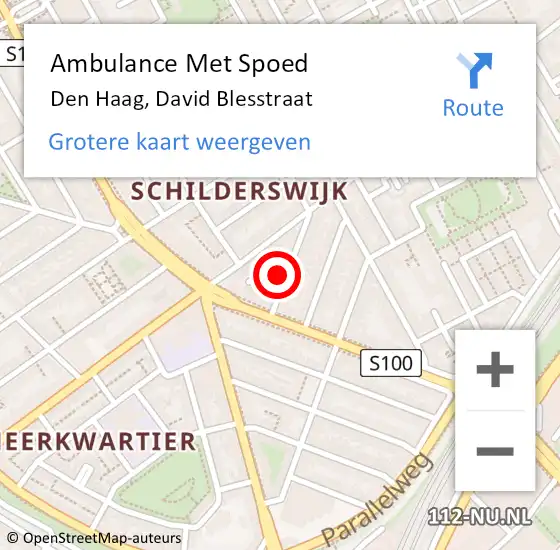 Locatie op kaart van de 112 melding: Ambulance Met Spoed Naar Den Haag, David Blesstraat op 26 april 2024 17:36