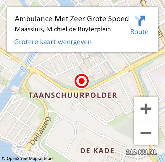 Locatie op kaart van de 112 melding: Ambulance Met Zeer Grote Spoed Naar Maassluis, Michiel de Ruyterplein op 26 april 2024 17:37