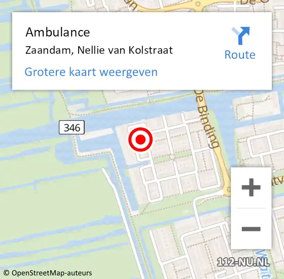 Locatie op kaart van de 112 melding: Ambulance Zaandam, Nellie van Kolstraat op 26 april 2024 17:39