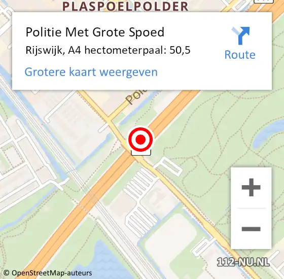 Locatie op kaart van de 112 melding: Politie Met Grote Spoed Naar Rijswijk, A4 hectometerpaal: 50,5 op 26 april 2024 17:42