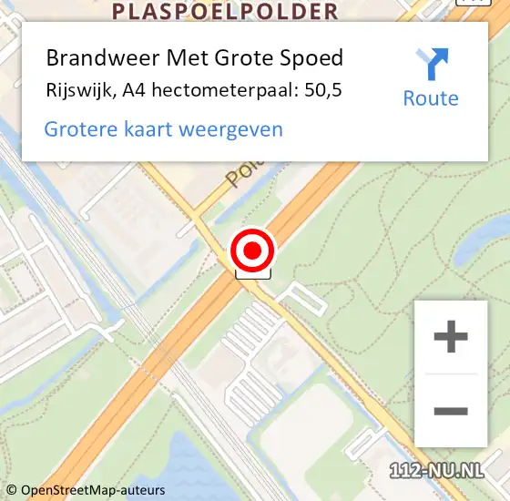 Locatie op kaart van de 112 melding: Brandweer Met Grote Spoed Naar Rijswijk, A4 hectometerpaal: 50,5 op 26 april 2024 17:44