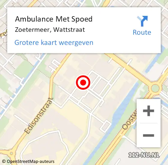 Locatie op kaart van de 112 melding: Ambulance Met Spoed Naar Zoetermeer, Wattstraat op 26 april 2024 17:53