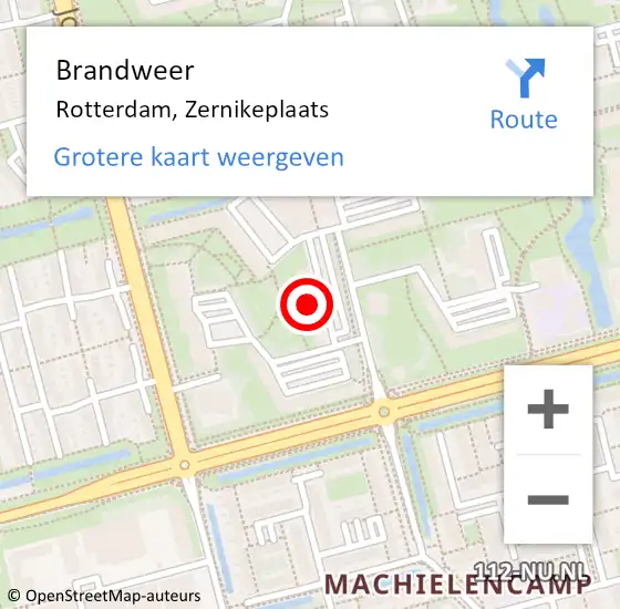 Locatie op kaart van de 112 melding: Brandweer Rotterdam, Zernikeplaats op 26 april 2024 17:55