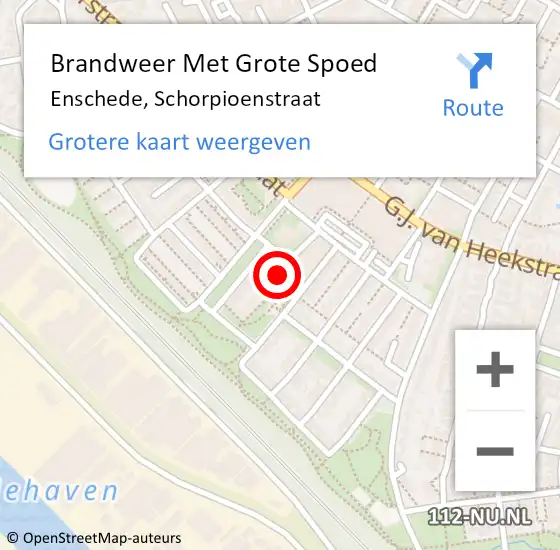 Locatie op kaart van de 112 melding: Brandweer Met Grote Spoed Naar Enschede, Schorpioenstraat op 26 april 2024 18:23