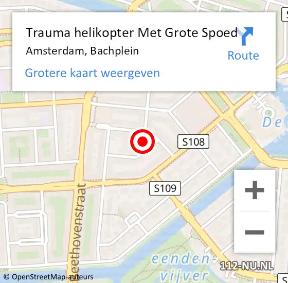Locatie op kaart van de 112 melding: Trauma helikopter Met Grote Spoed Naar Amsterdam, Bachplein op 26 april 2024 18:28