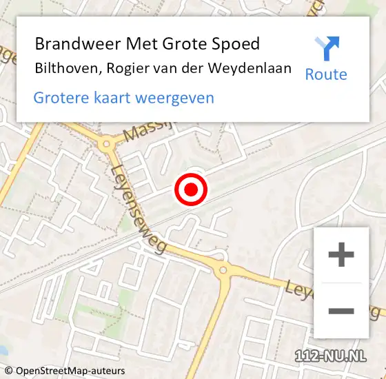Locatie op kaart van de 112 melding: Brandweer Met Grote Spoed Naar Bilthoven, Rogier van der Weydenlaan op 26 april 2024 19:04