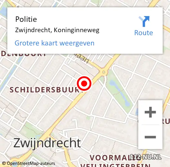 Locatie op kaart van de 112 melding: Politie Zwijndrecht, Koninginneweg op 26 april 2024 19:09