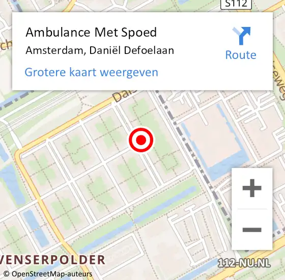 Locatie op kaart van de 112 melding: Ambulance Met Spoed Naar Amsterdam, Daniël Defoelaan op 26 april 2024 19:23