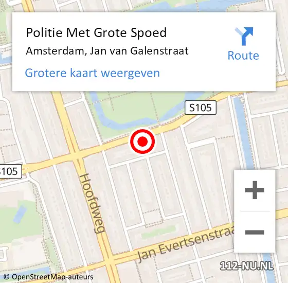 Locatie op kaart van de 112 melding: Politie Met Grote Spoed Naar Amsterdam, Jan van Galenstraat op 26 april 2024 19:28