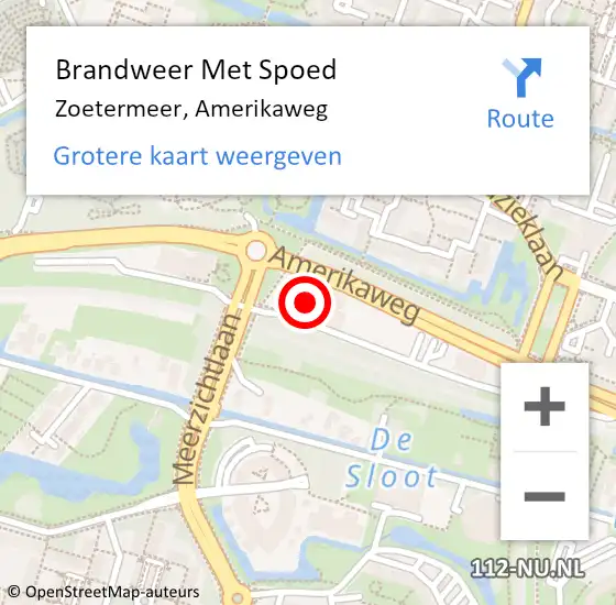 Locatie op kaart van de 112 melding: Brandweer Met Spoed Naar Zoetermeer, Amerikaweg op 26 april 2024 19:45