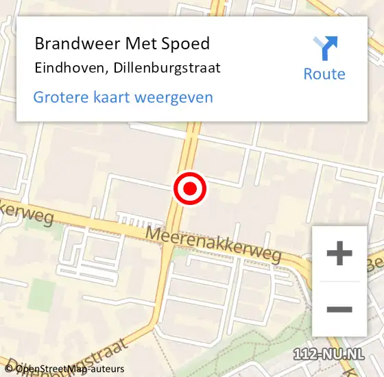 Locatie op kaart van de 112 melding: Brandweer Met Spoed Naar Eindhoven, Dillenburgstraat op 26 april 2024 19:53