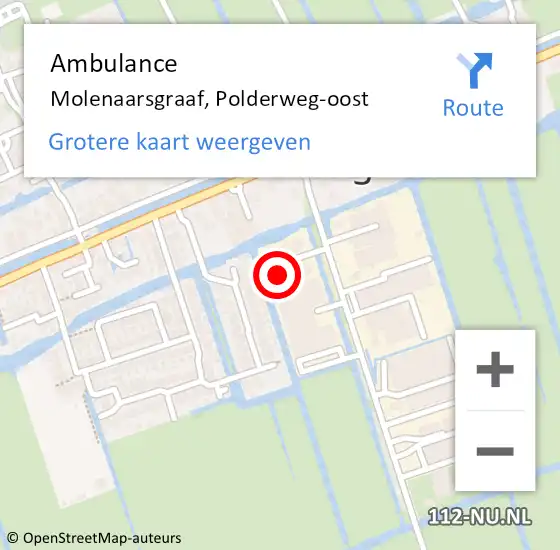 Locatie op kaart van de 112 melding: Ambulance Molenaarsgraaf, Polderweg-oost op 26 april 2024 19:57