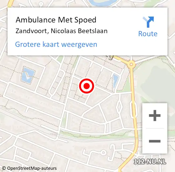 Locatie op kaart van de 112 melding: Ambulance Met Spoed Naar Zandvoort, Nicolaas Beetslaan op 26 april 2024 20:28
