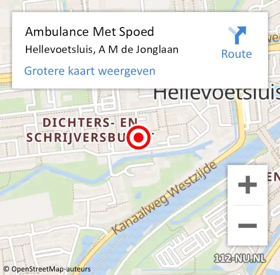 Locatie op kaart van de 112 melding: Ambulance Met Spoed Naar Hellevoetsluis, A M de Jonglaan op 26 april 2024 20:30