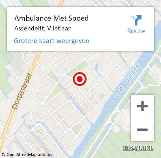 Locatie op kaart van de 112 melding: Ambulance Met Spoed Naar Assendelft, Vlietlaan op 26 april 2024 20:51