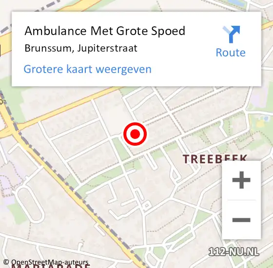 Locatie op kaart van de 112 melding: Ambulance Met Grote Spoed Naar Brunssum, Jupiterstraat op 3 oktober 2014 18:42