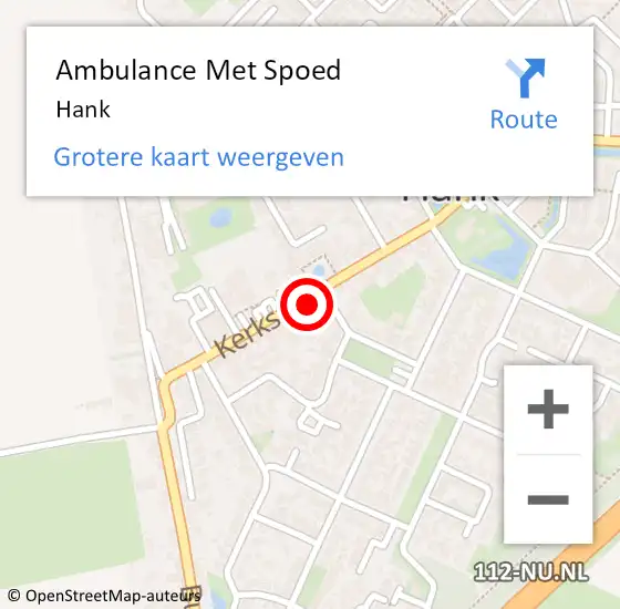 Locatie op kaart van de 112 melding: Ambulance Met Spoed Naar Hank op 26 april 2024 21:21