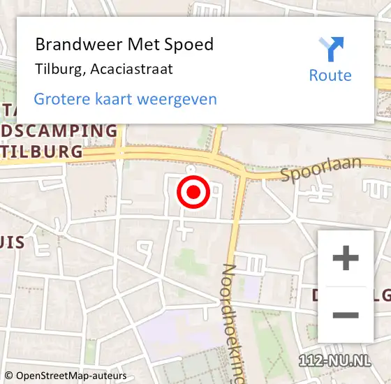 Locatie op kaart van de 112 melding: Brandweer Met Spoed Naar Tilburg, Acaciastraat op 26 april 2024 21:51